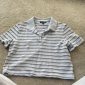 J. Crew Light Blue Striped Cropped Polo